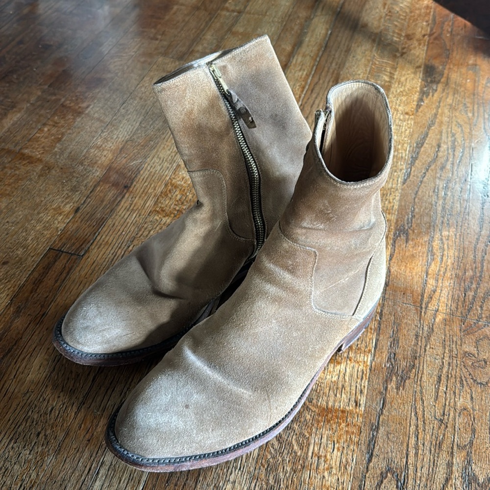 Lucchese Tan Suede Jonah side zip ankle boots  sz 9